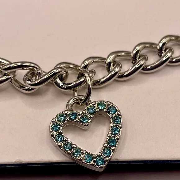 Urban Outfitters blue rhinestone heart charms choker necklace. Silver tone. NWT - Picture 3 of 4